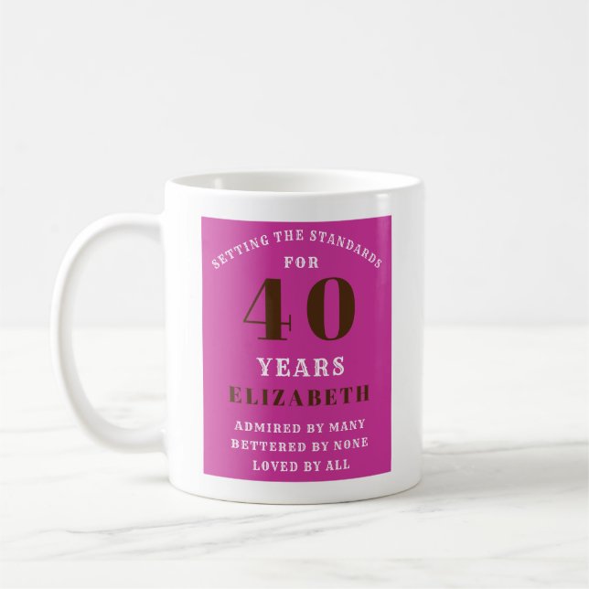 40th Birthday Vibrant Pink Add Your Name Coffee Mug (Left)
