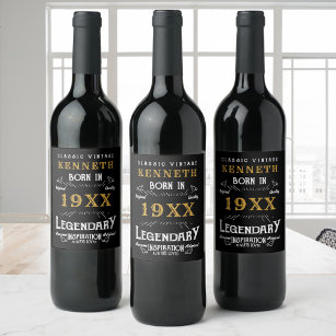 40th Birthday Vintage Black Gold Add Name Year Wine Label