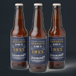 40th Birthday Vintage blue Gold Add Name Year Beer Bottle Label<br><div class="desc">For those celebrating their 40th birthday we have the ideal birthday party beer label with a vintage feel. The blue background with a white and gold vintage typography design is simple and yet elegant with a retro feel. Easily customise the text of this birthday gift using the template provided. See...</div>