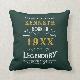 40th Birthday Vintage Green Gold Add Name Year Cushion