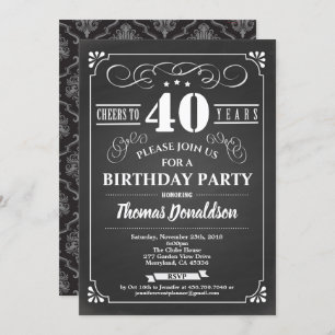 40th birthday vintage invite. Chalkboard classic Invitation