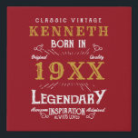 40th Birthday Vintage Red Gold Add Name Year Faux Canvas Print<br><div class="desc">For those celebrating their 40th birthday we have the ideal birthday faux canvas with a vintage feel. The red background with a white and gold vintage typography design is simple and yet elegant with a retro feel. Easily customise the text of this birthday gift using the template provided. See in...</div>
