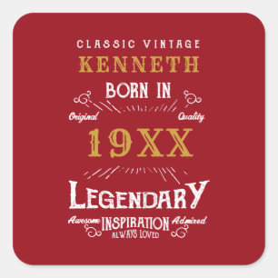 40th Birthday Vintage Red Gold Add Name Year Square Sticker