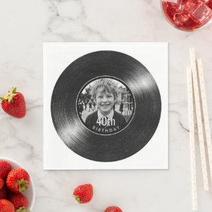 40th Birthday Vinyl Look Black Paper Napkin
