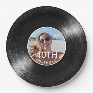 40th Birthday Vinyl Record Photo Paper Plate