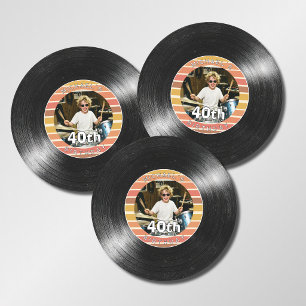 40th Birthday Vinyl Record Stripes Paper Coaster