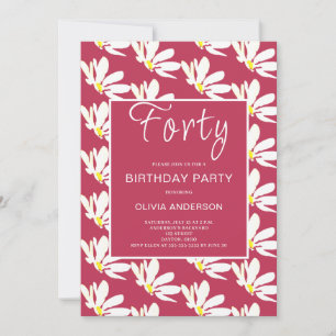 40th Birthday White Floral Daisy  Invitation