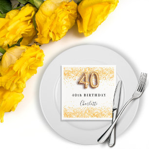 40th birthday white gold confetti name napkin
