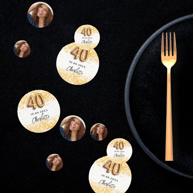 40th birthday white gold glitter name confetti (Creator Uploaded)