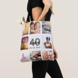 40th birthday white photo collage tote bag<br><div class="desc">A unique gift for a woman's 40th birthday, celebrating her life with a collage of 8 of your own photos, pictures. Personalise and add her name, age 40 and a date. A chic white background. Grey and black letters and numbers. The name is written with a modern hand lettered style...</div>