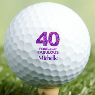 40th Birthday Wife Gift Purple 40 and Fabulous Golf Balls