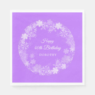 40th Birthday Winter Wonderland Snowflake Purple Napkin