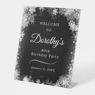 40th Birthday Winter Wonderland Snowflake Welcome Pedestal Sign