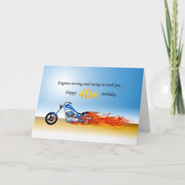 40th Birthday with a Flaming Motorcycle Card (Front)