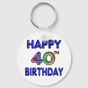 40th Birthday with Ballon Font Key Ring