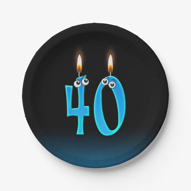 40th Birthday with lit candle numbers Paper Plate (Front)
