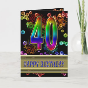 40th Birthday with rainbow bubbles and fireworks Card