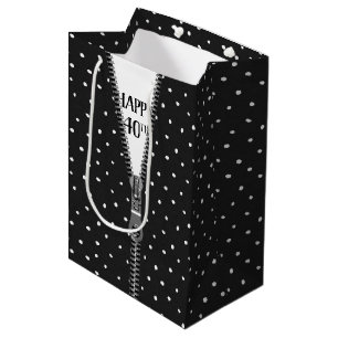 40th Birthday Zipper On Polka Dots Medium Gift Bag