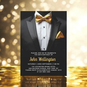 40th Black and Gold Tuxedo Birthday Event Invitation