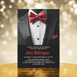 40th Black and Red Tuxedo Birthday Event Invitation