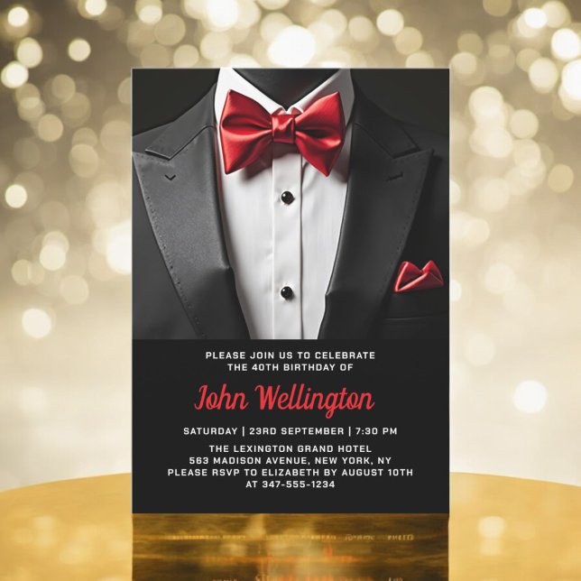 40th Black and Red Tuxedo Birthday Event Invitation (Creator Uploaded)