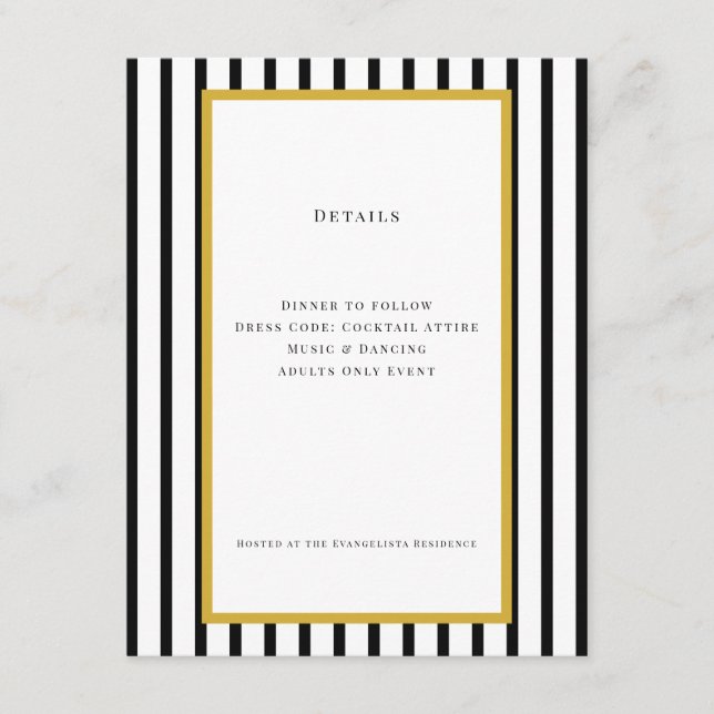 40th Black & Gold Birthday Details Card Insert (Front)