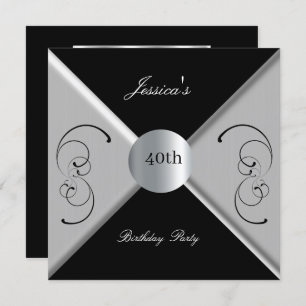 40th Black White Birthday Party Invitation