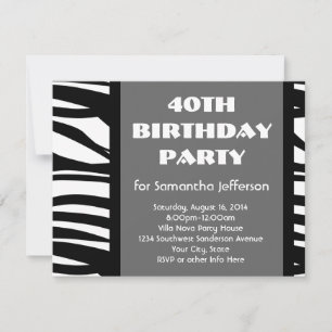 40th Black+White Zebra Invitations