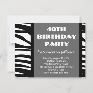 40th Black+White Zebra Invitations