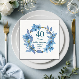 40th Blue Floral Ruby Wedding Anniversary Napkin