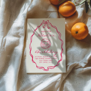 40th Bow Hand Drawn Pink Coquette Cake Birthday Invitation