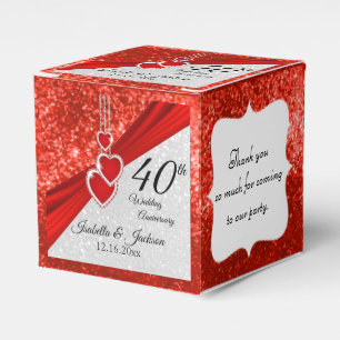 40th Bright Red and Glitter Anniversary Favour Box