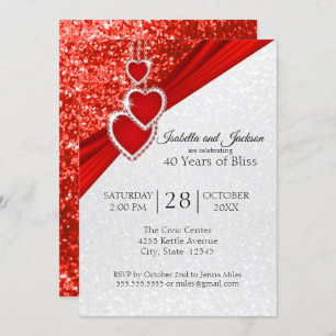 40th Bright Red Glitter Anniversary Design  Invitation
