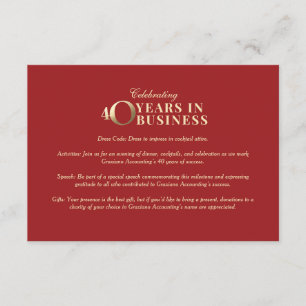 40th Business Anniversary Details Insert Card