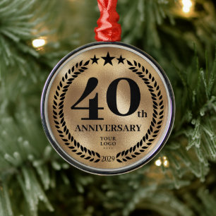 40th Business Anniversary Gold Christmas Metal Ornament