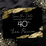 40th Class Reunion Black and Gold Elegant Postcard<br><div class="desc">Elegant Faux gold foil paint splatters design. All text is adjustable and easy to change for your own party needs. Save the Date class reunion postcards. black and gold,  elegant,  stylish,  script,  modern,  trendy,  personalised template.</div>