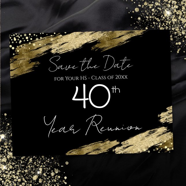 40th Class Reunion Black and Gold Elegant Postcard (Creator Uploaded)