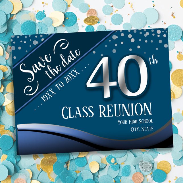 40th Class Reunion Elegant Blue Announcement Postcard (Creator Uploaded)