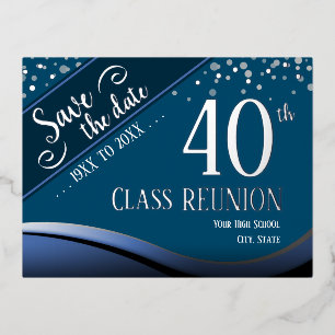 40th Class Reunion Elegant blue Foil Holiday Postcard
