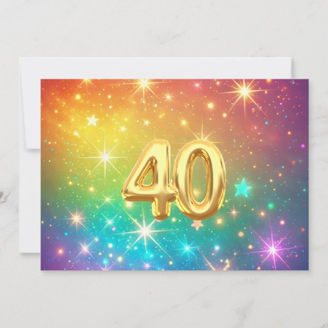 40th Colourful Rainbow star space  Holiday Card (Front)