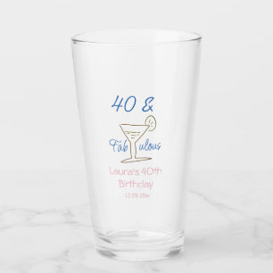 40th & fabulous blue birthday name date martini g glass
