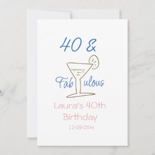 40th & fabulous blue birthday name date martini g invitation