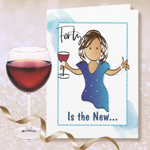 40th Fabulous Ethnic Woman Cartoon Wine Birthday  Card