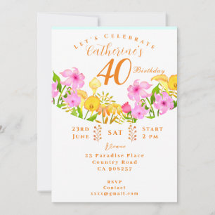 40th Floral Garden Birthday Invitation