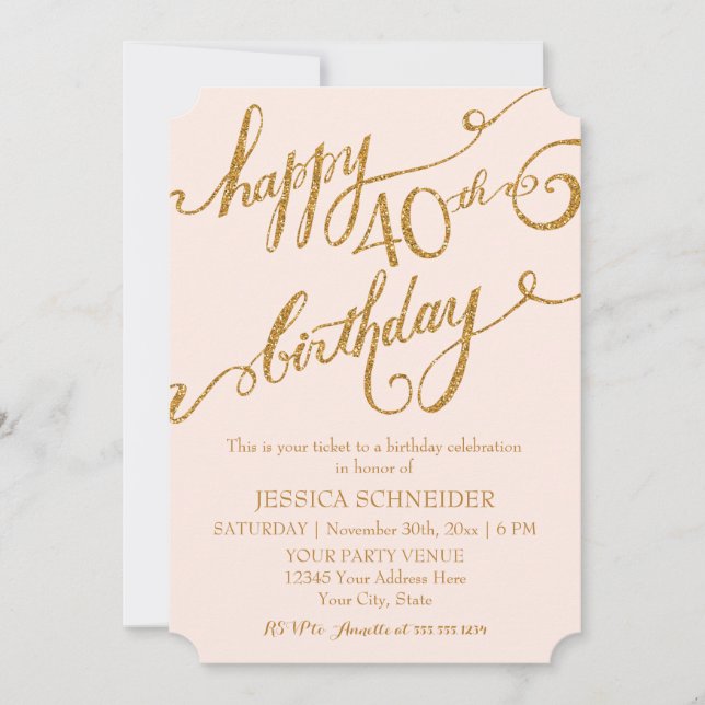 40th, Fortieth Birthday Party Ticket Celebration Invitation (Front)