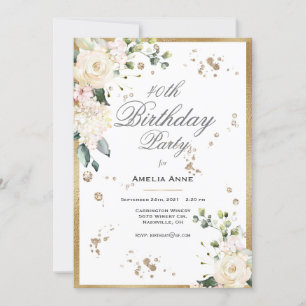 40th Forty 40 Fortieth Birthday Floral Female Invitation