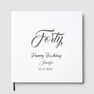 40th forty letterbirthday add name date year gray guest book