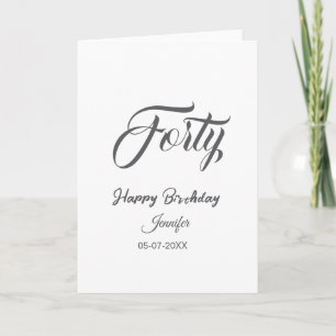 40th forty letterbirthday add name date year gray holiday card