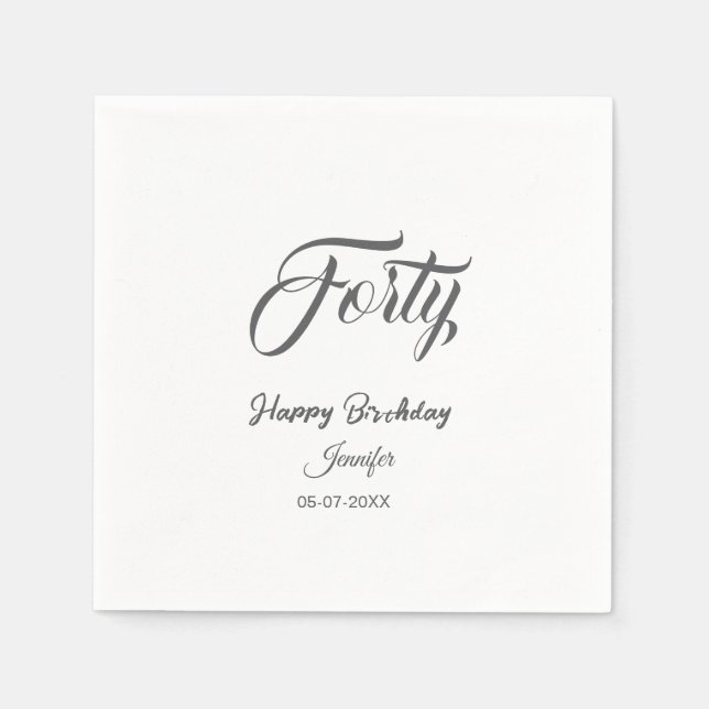 40th forty letterbirthday add name date year gray  napkin (Front)