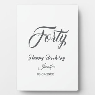 40th forty letterbirthday add name date year gray  plaque